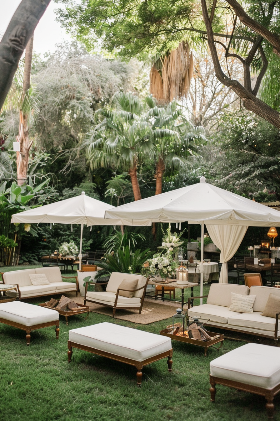 Weather preparations like canopies and heaters for a backyard wedding