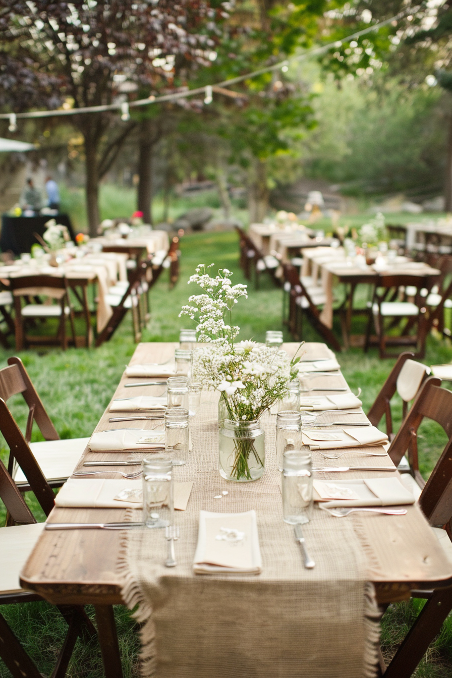 Rustic-themed backyard wedding reception