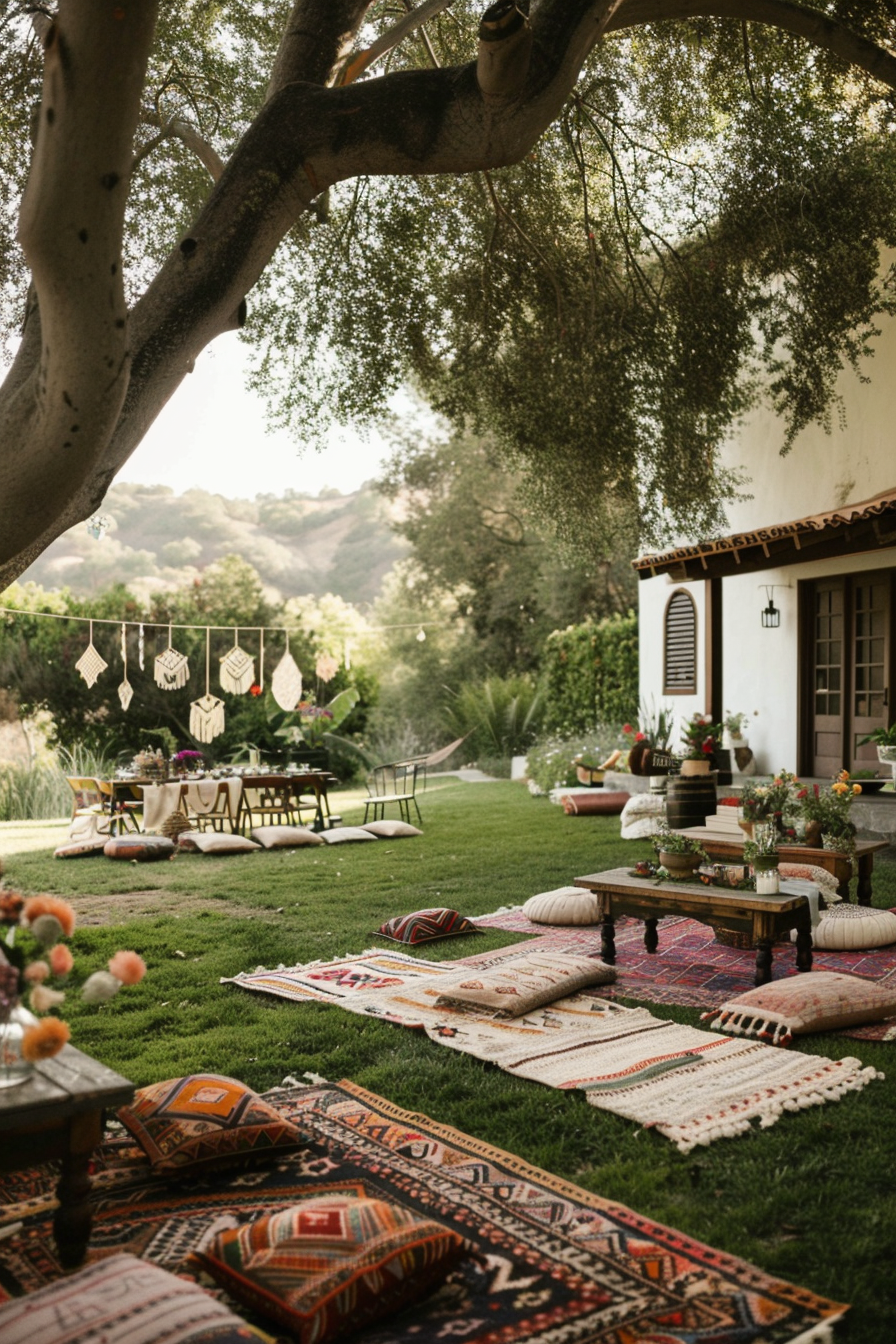 Boho-style backyard wedding with eclectic decor