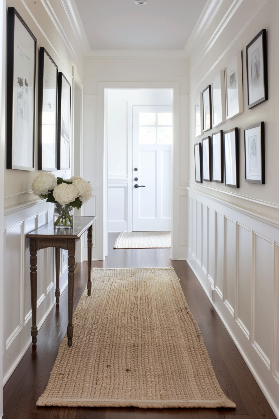 Beige board and batten walls in a stylish hallway.