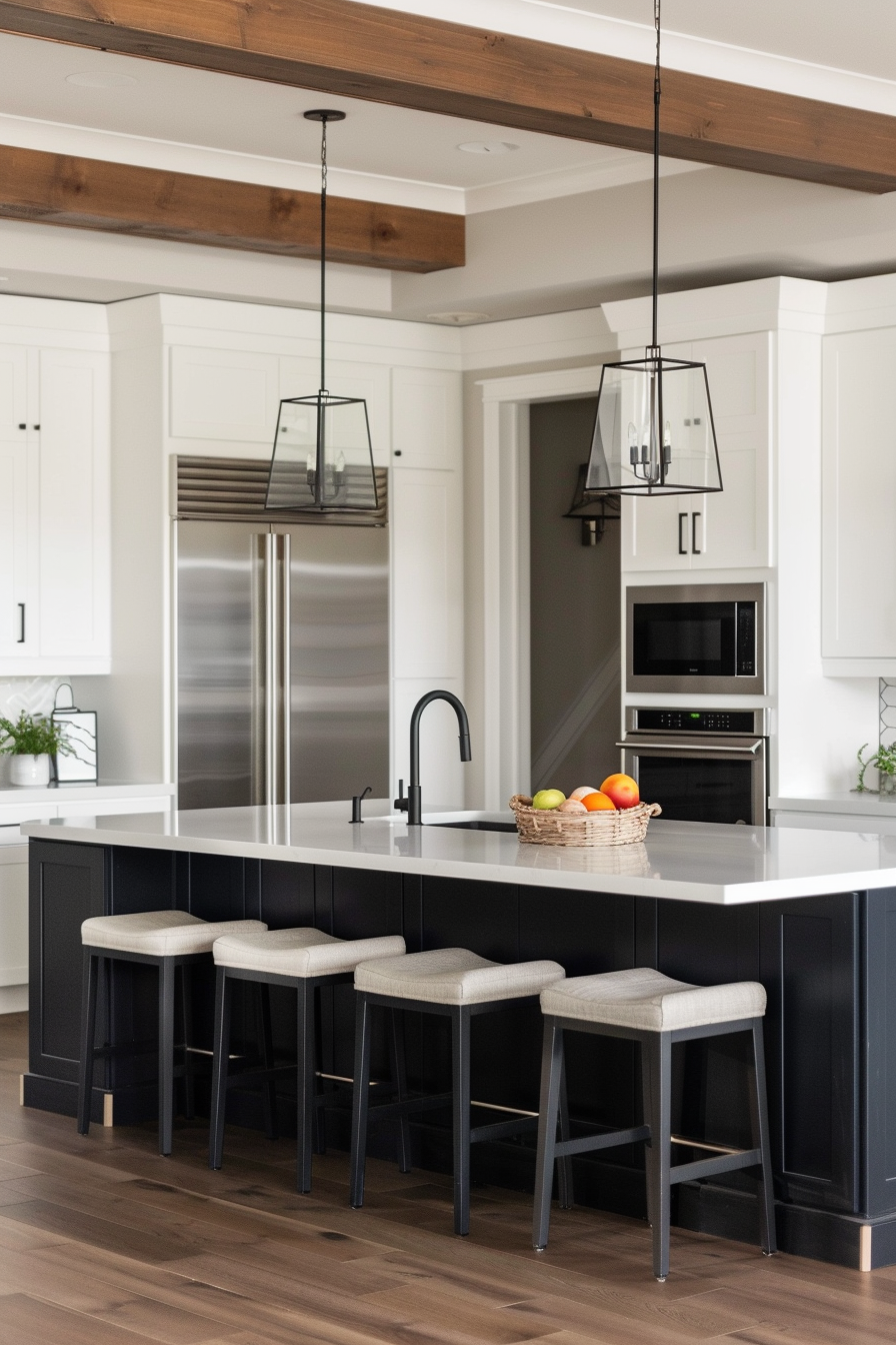 Black board and batten detailing under a kitchen island.