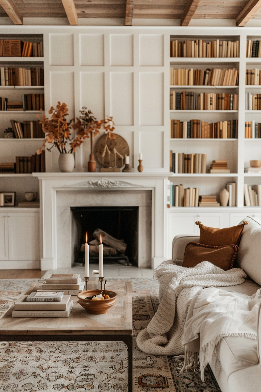 Board and batten walls in a cozy living room.