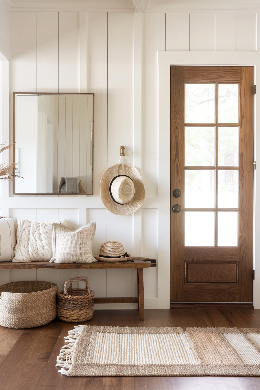 Board and batten walls in a welcoming entryway.