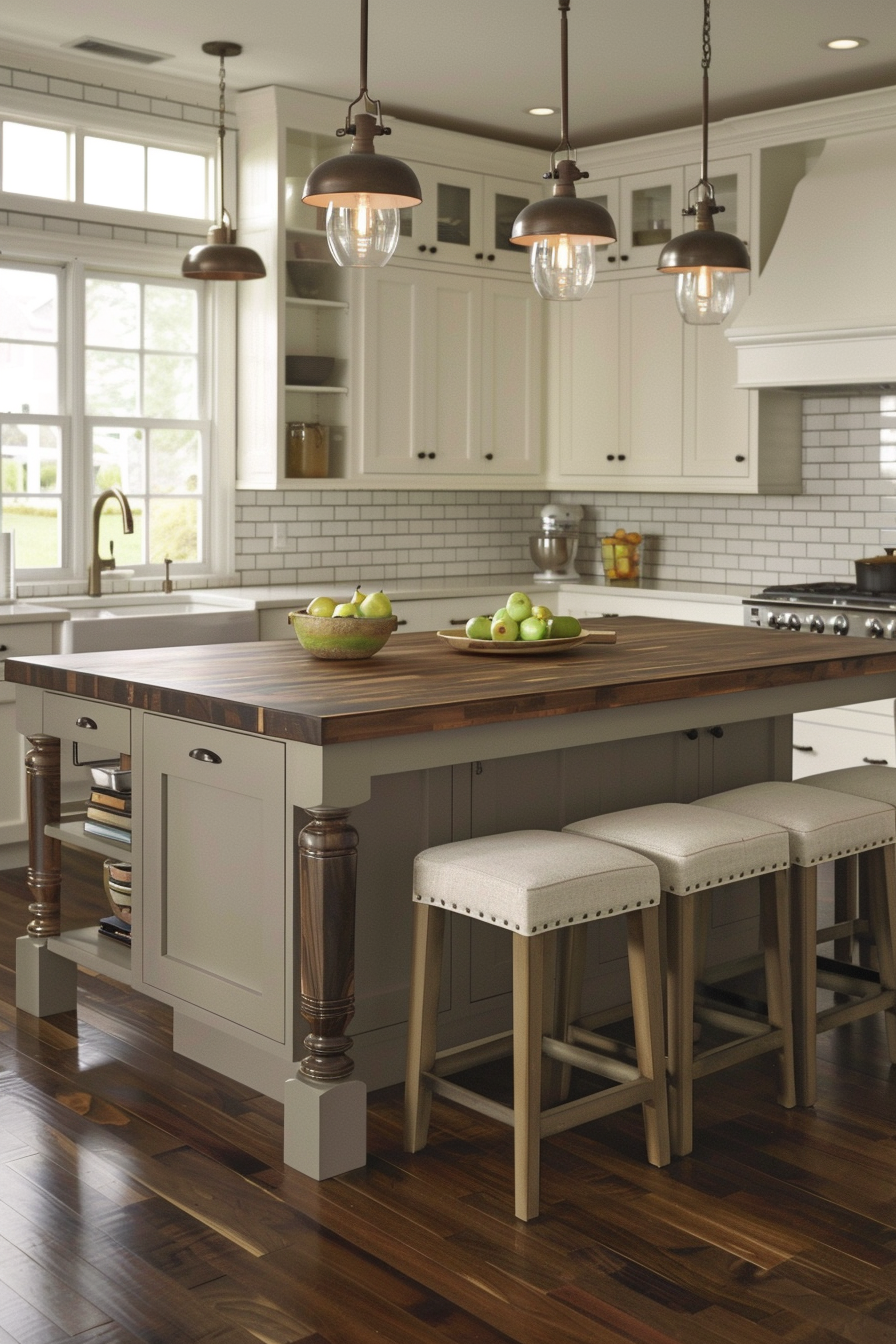 Butcher block island with seating