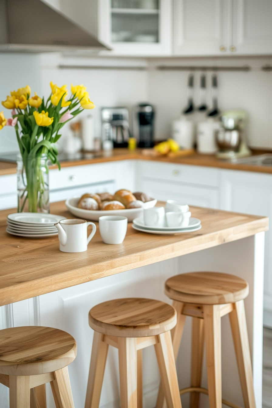 Butcher block island with breakfast bar
