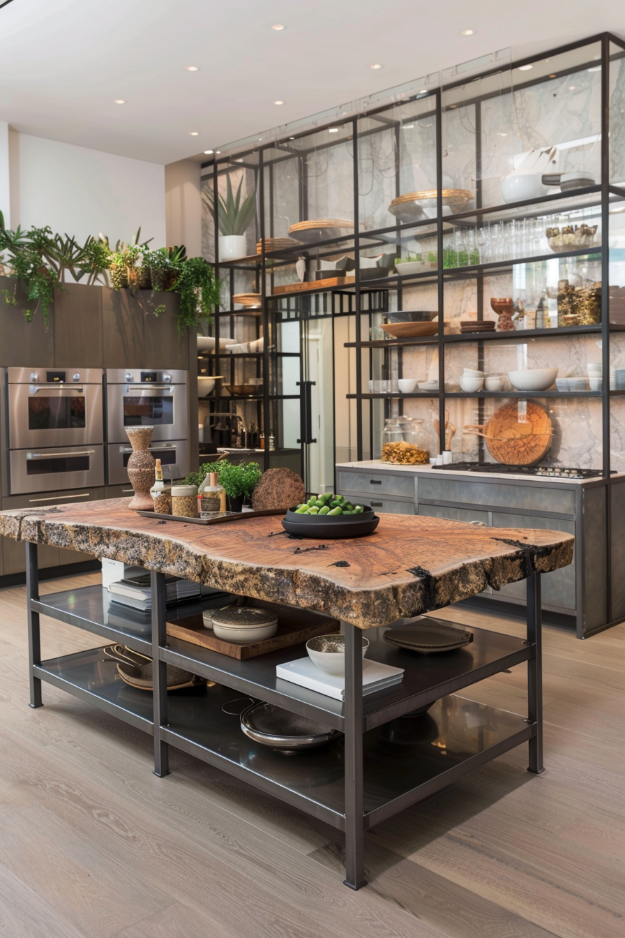 Custom butcher block island with mixed materials