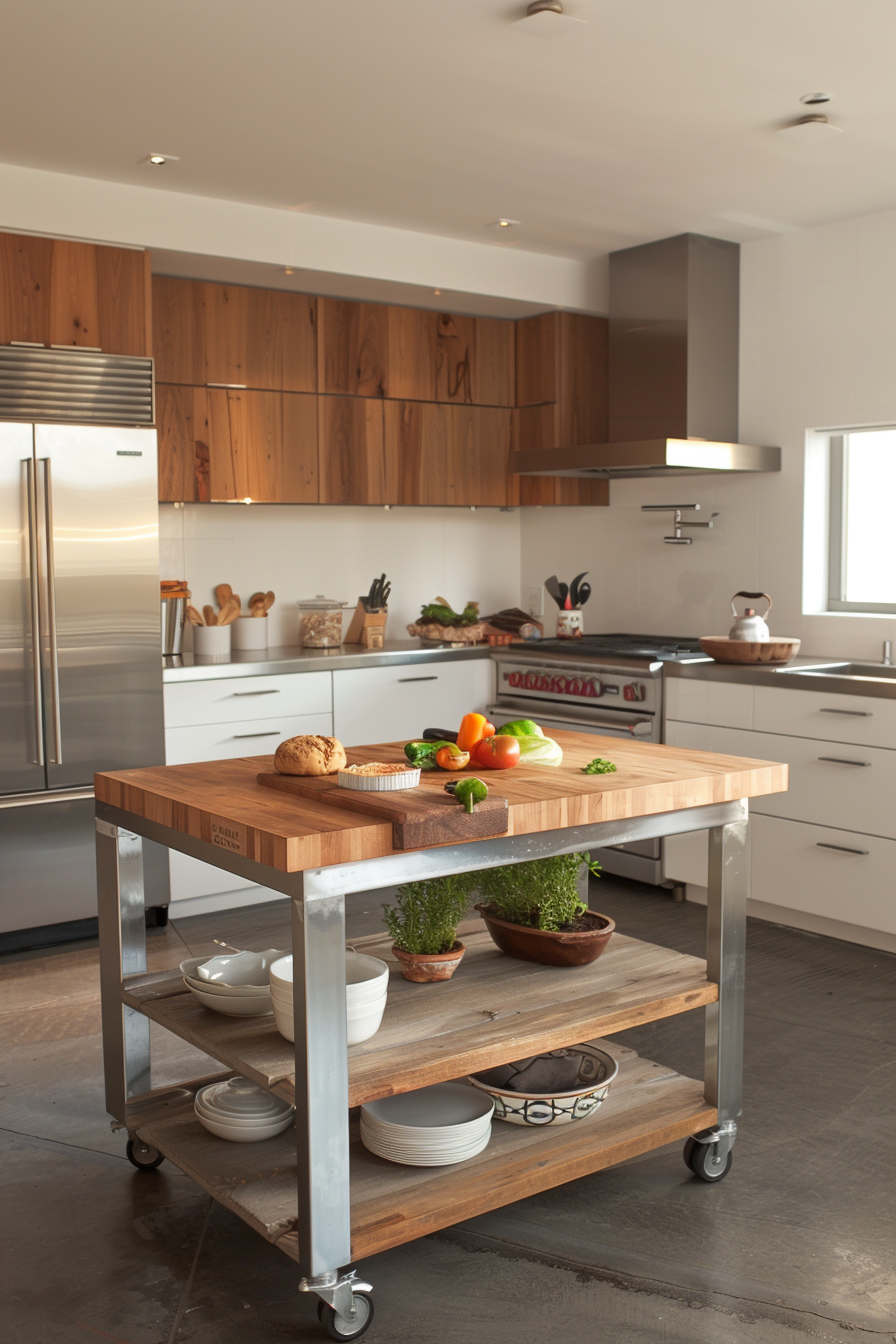 Mobile butcher block island on wheels
