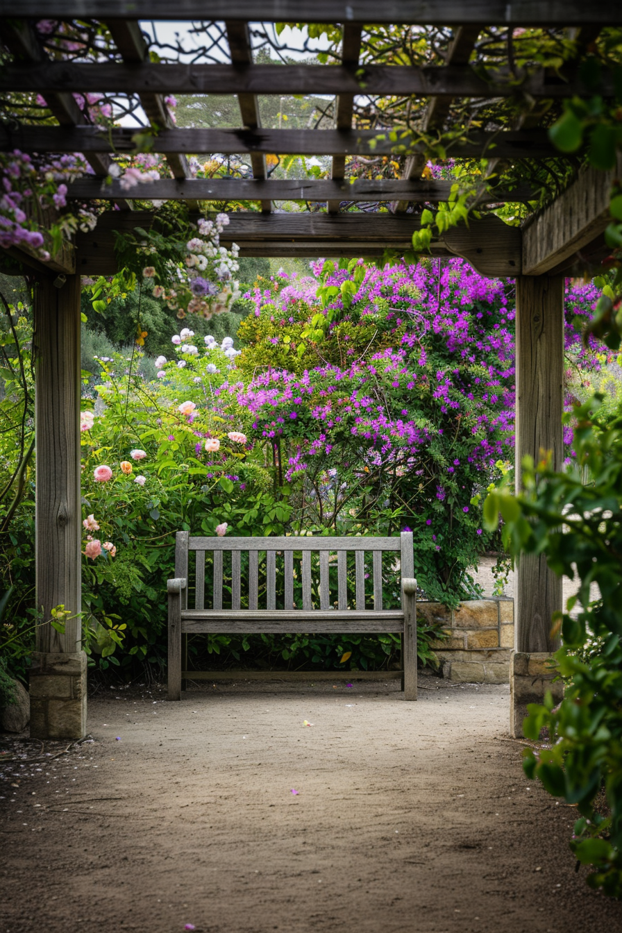 Climbing plants such as clematis, roses, and honeysuckle