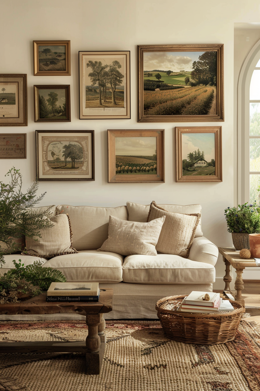 Living room with farmhouse-inspired art