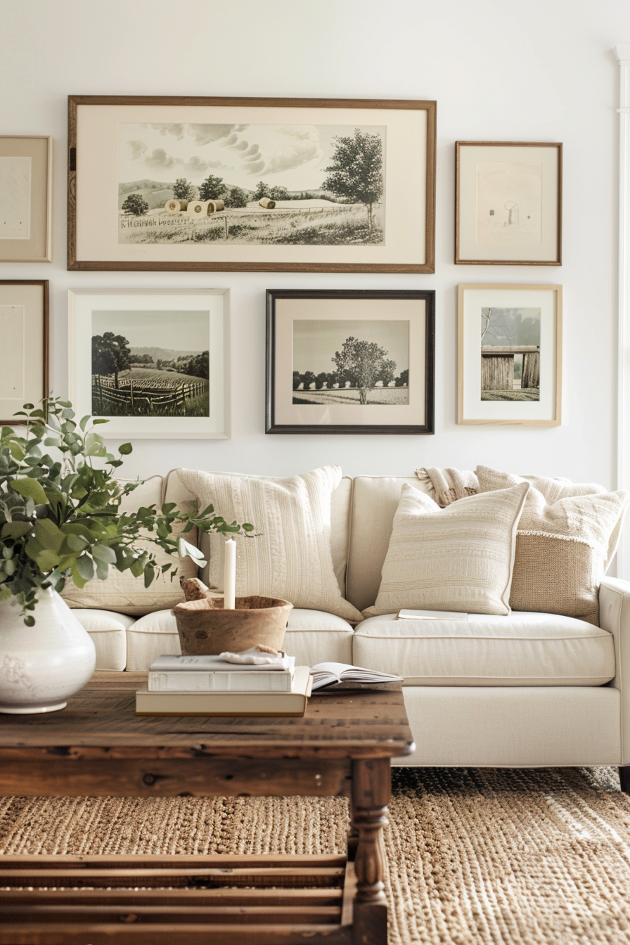 Living room with farmhouse-inspired art