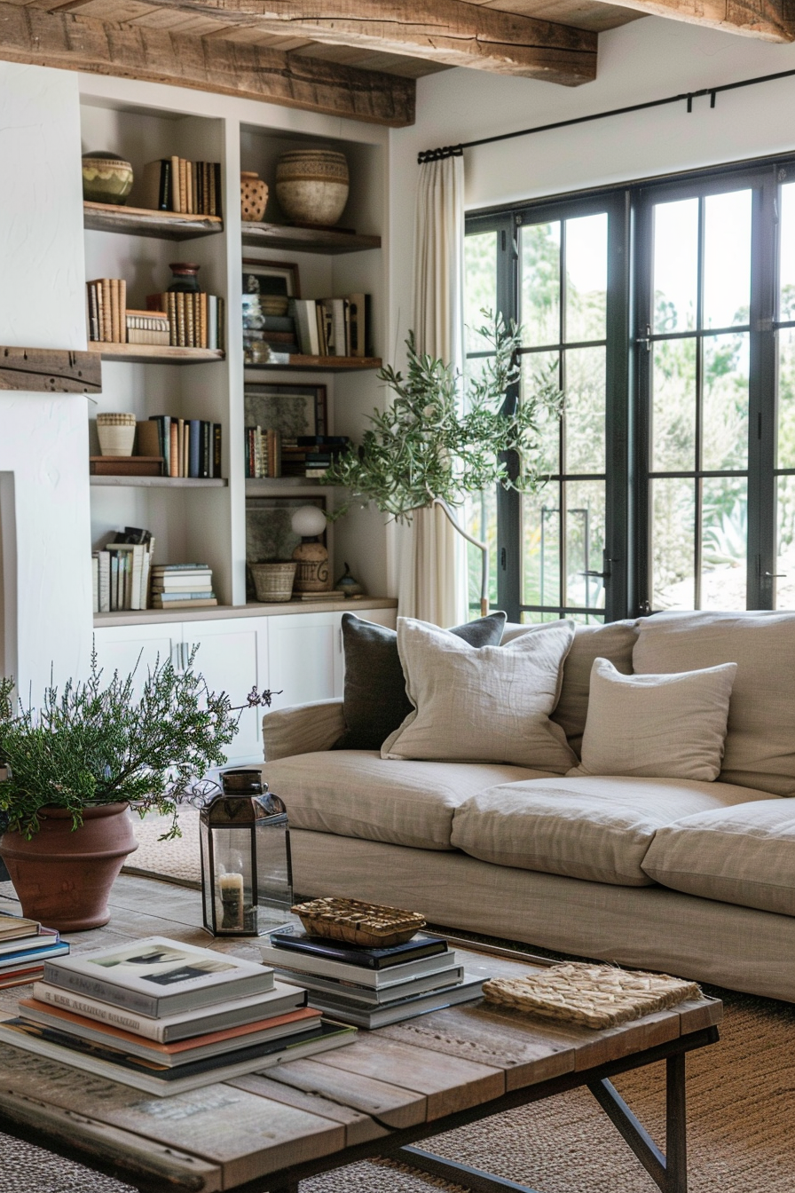 Living room with open shelving
