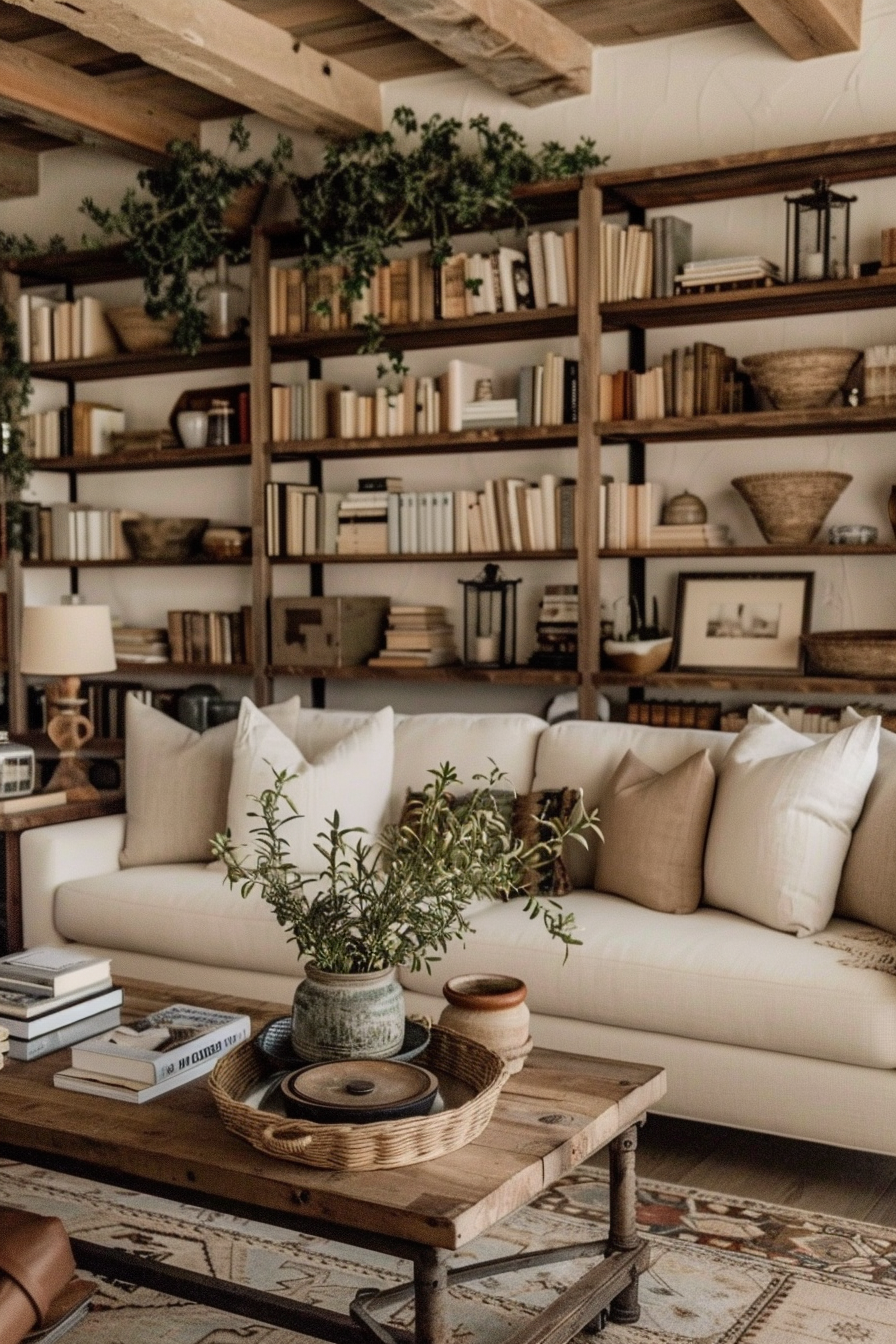 Living room with open shelving