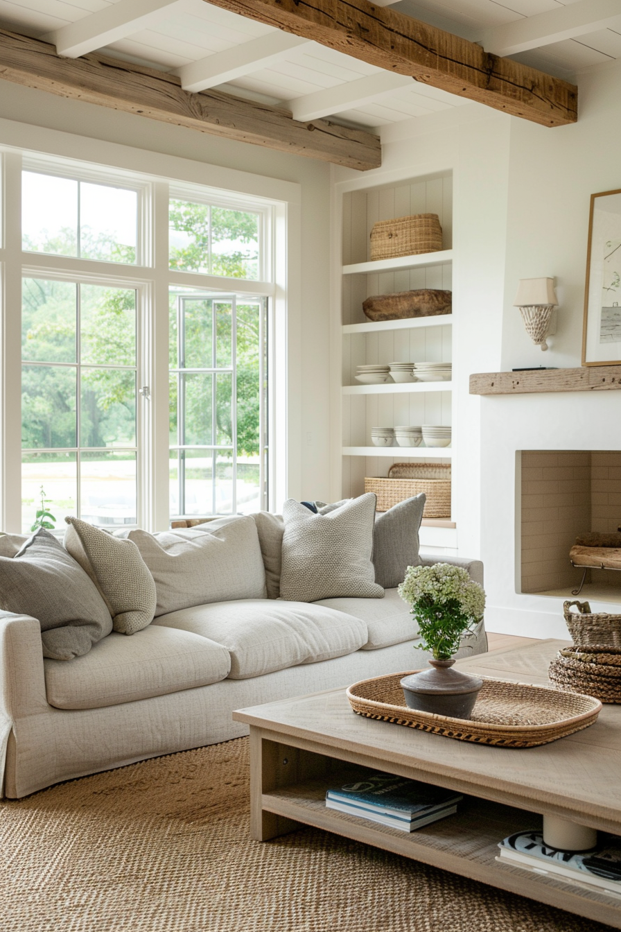 Farmhouse living room with neutral colors