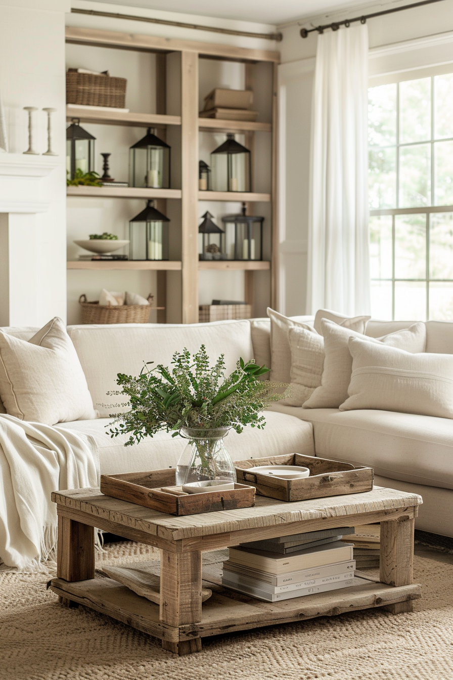 Living room with reclaimed wood elements