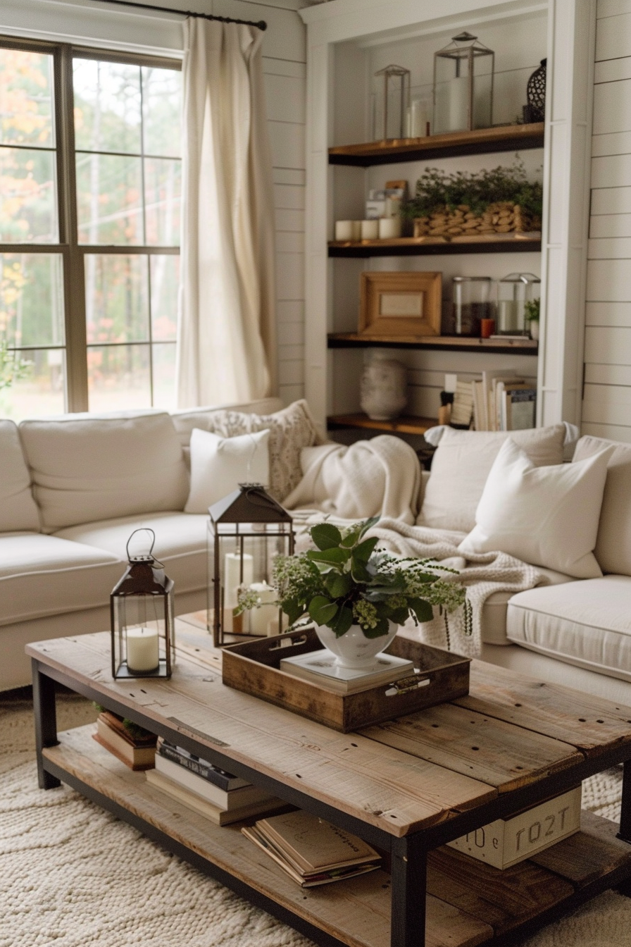 Living room with reclaimed wood elements