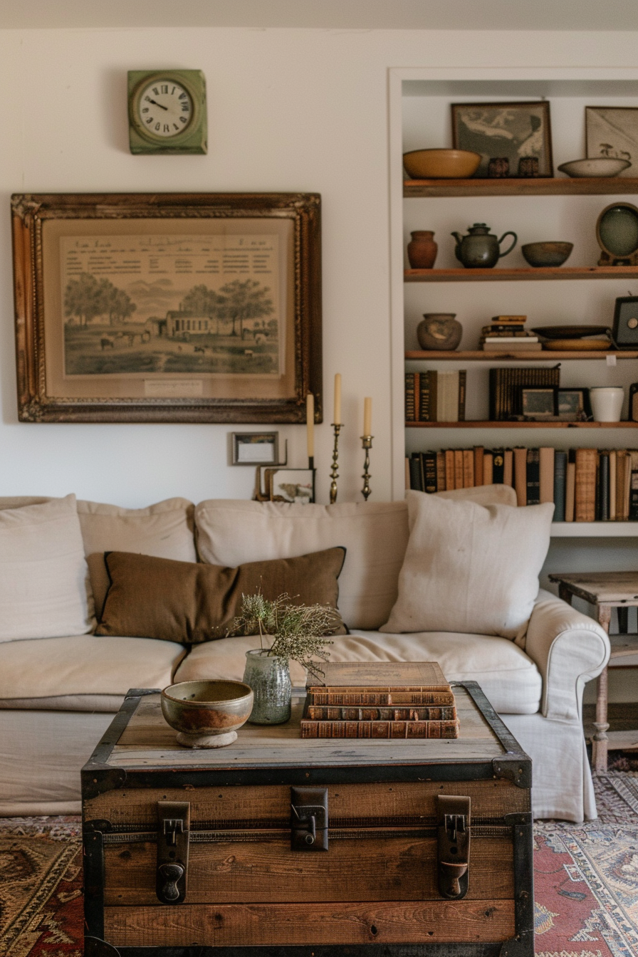 Living room with vintage and antique pieces