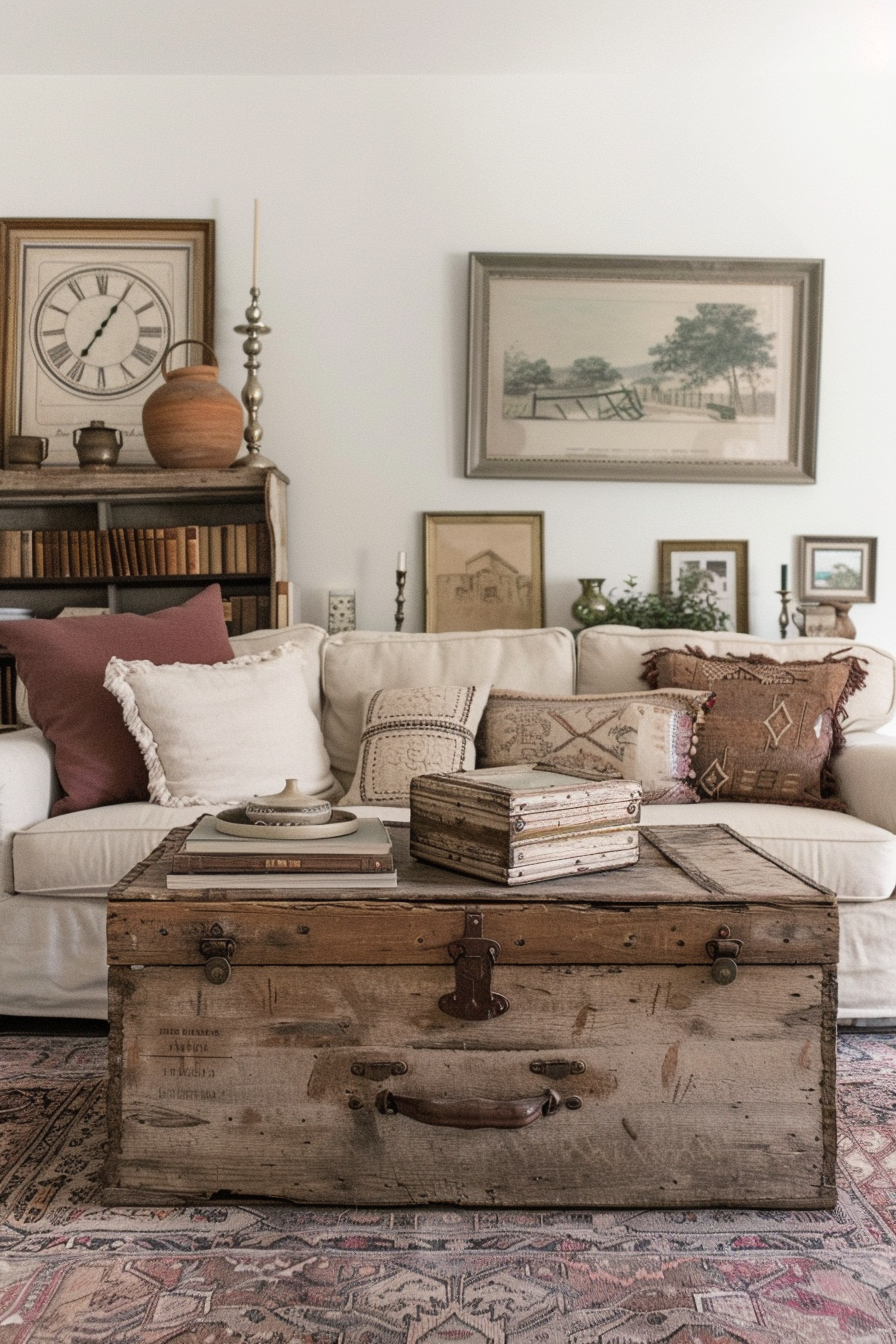 Living room with vintage and antique pieces