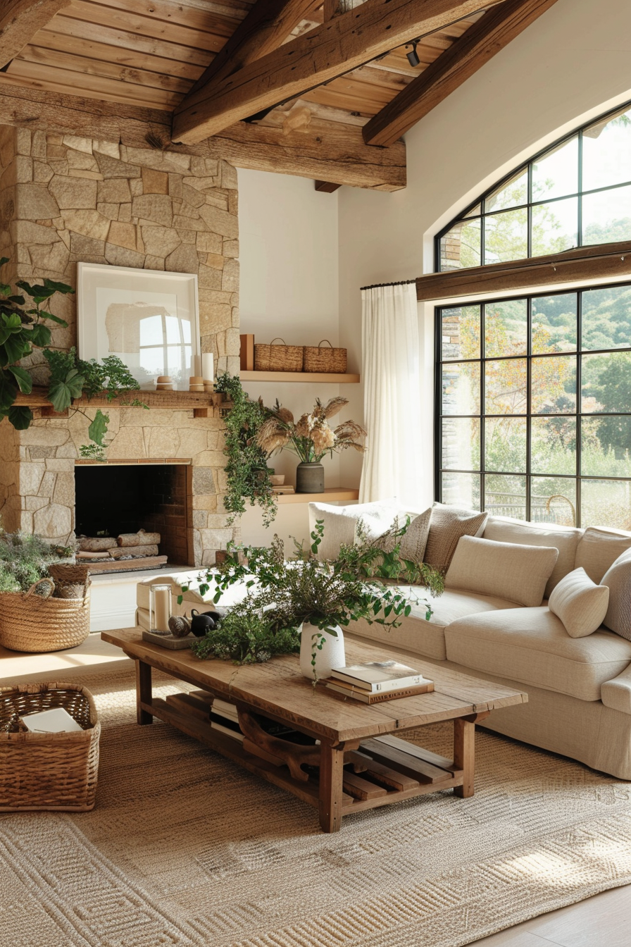 Farmhouse living room with natural elements