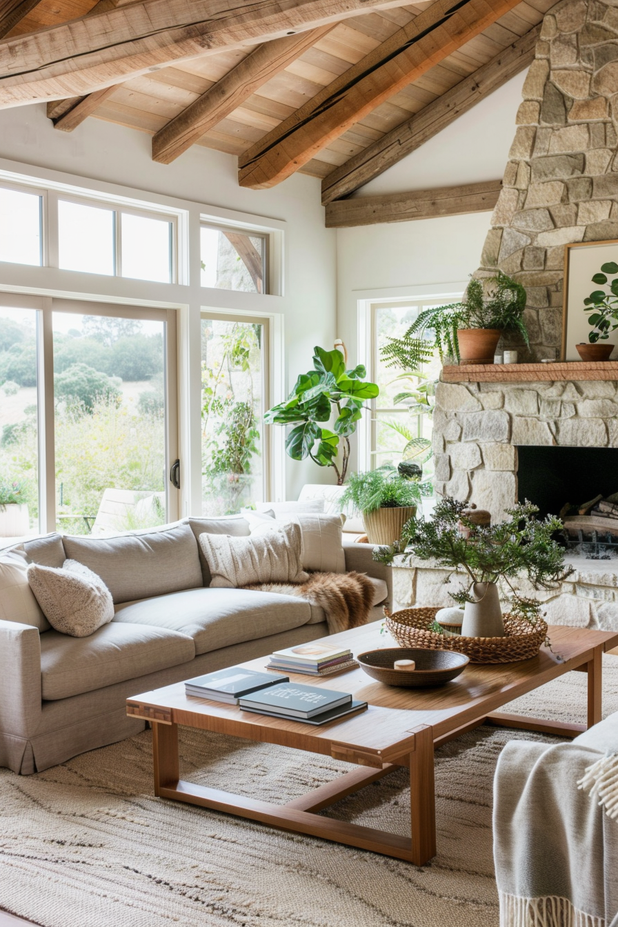 Farmhouse living room with natural elements