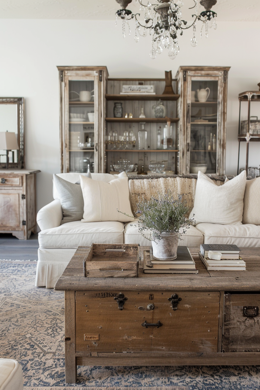 Living room with distressed finishes