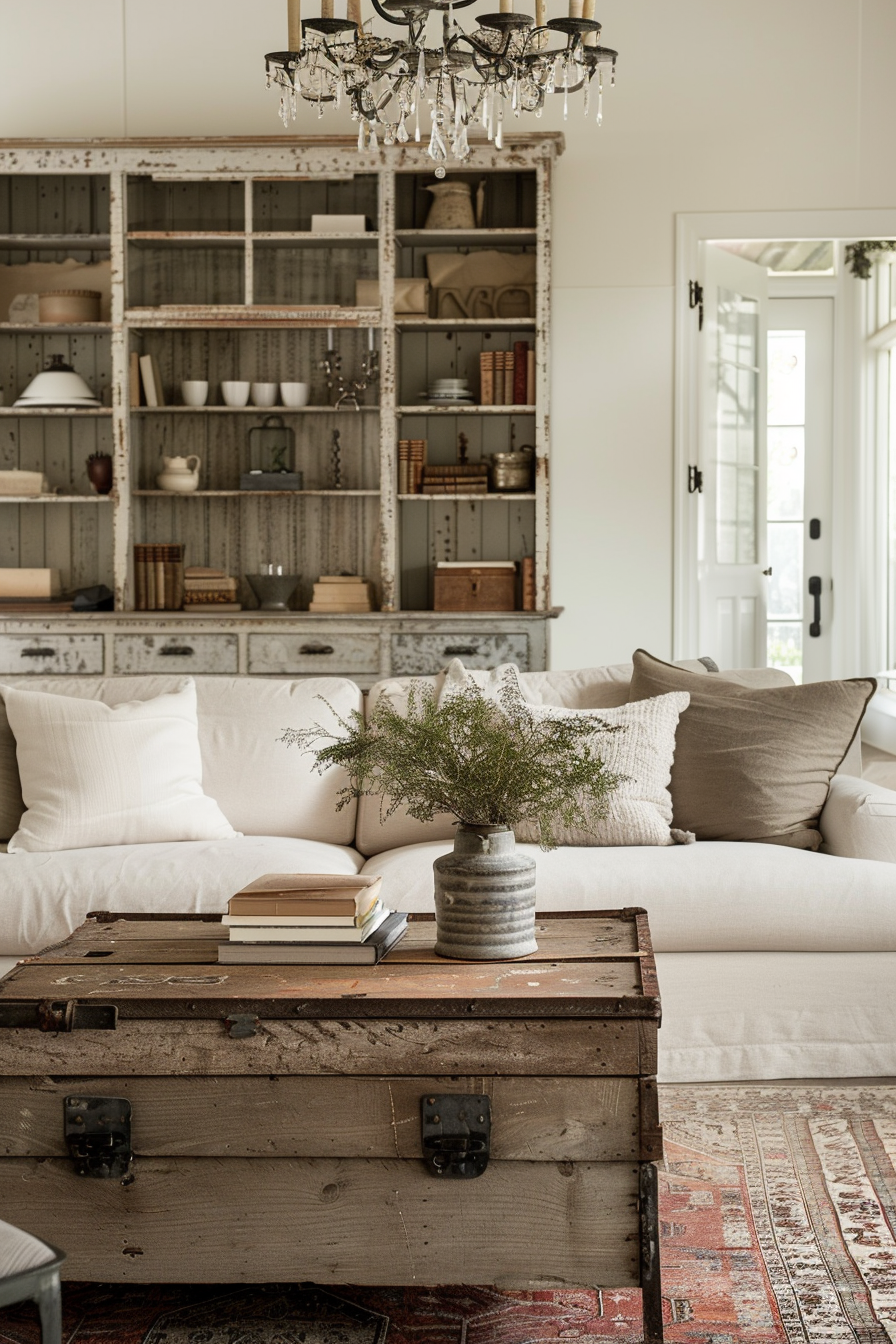 Living room with distressed finishes