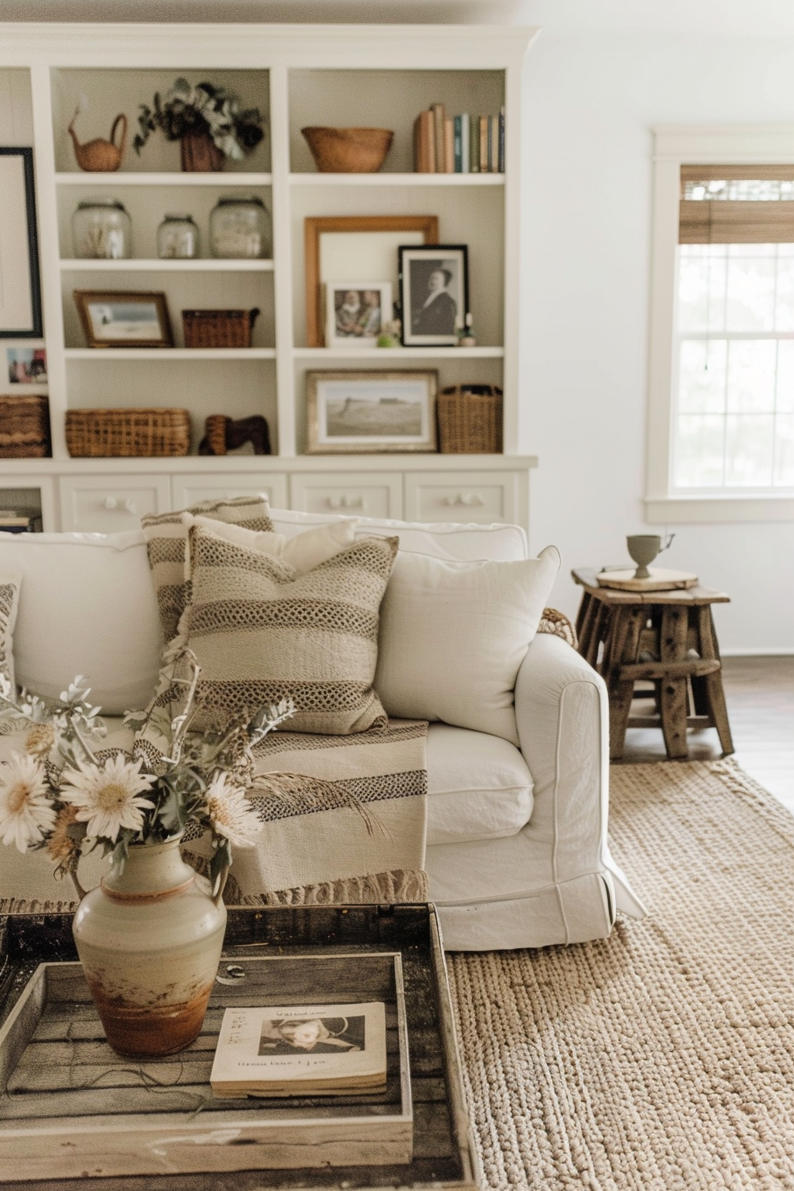 Living room with family heirlooms on display
