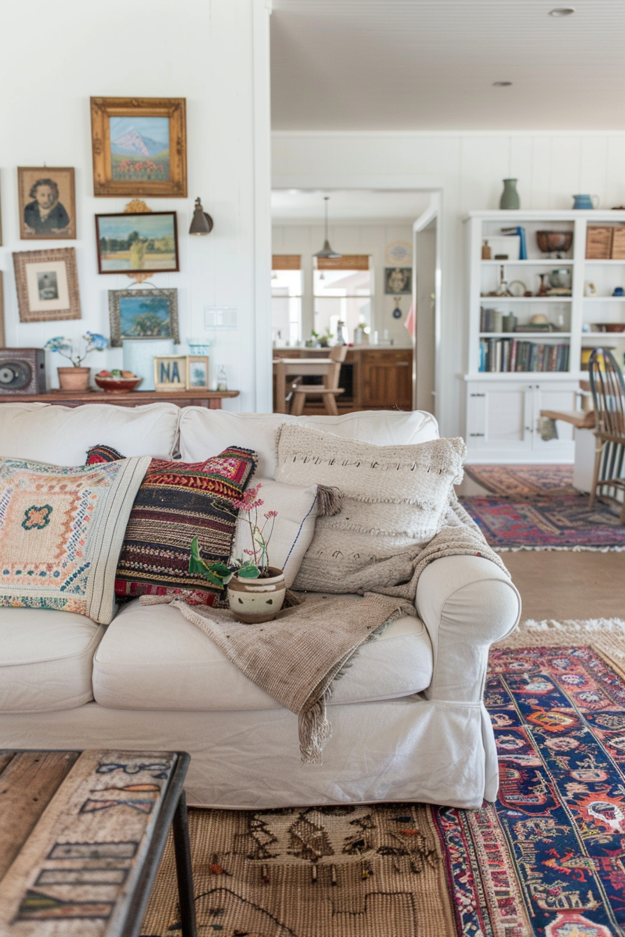 Living room with family heirlooms on display