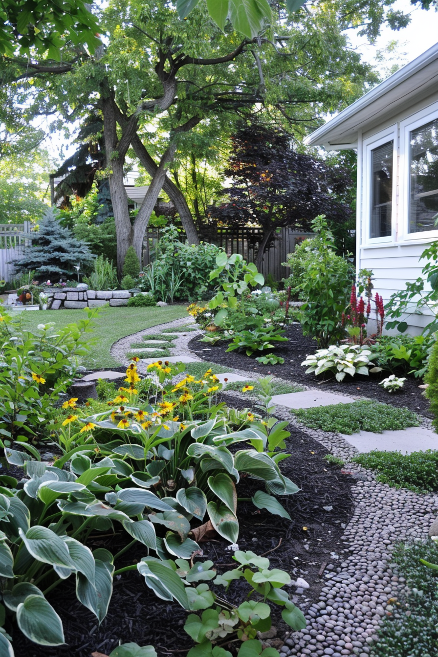 Canadian landscape with cold-hardy plants and low-maintenance ground covers.