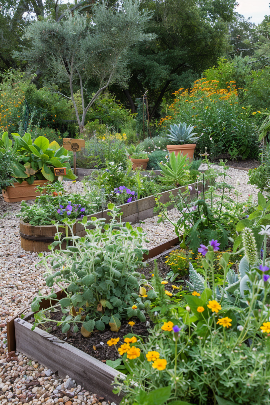 Themed garden planting with lilacs and ginkgo trees