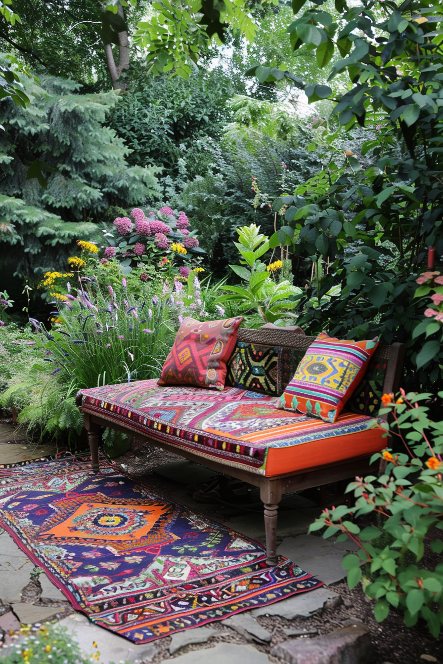 Outdoor rugs and textiles with marigolds