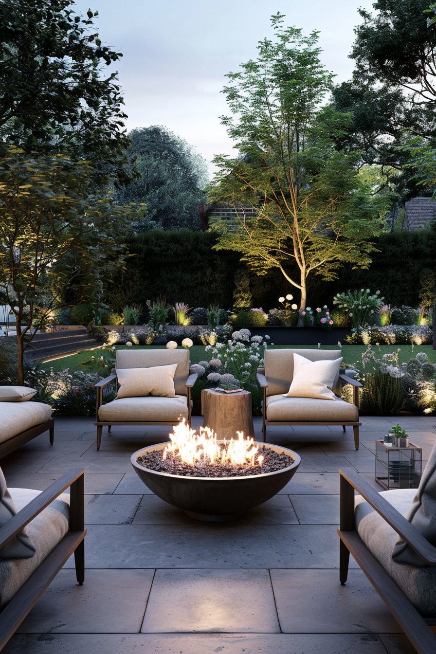 Fire pit with cedar trees