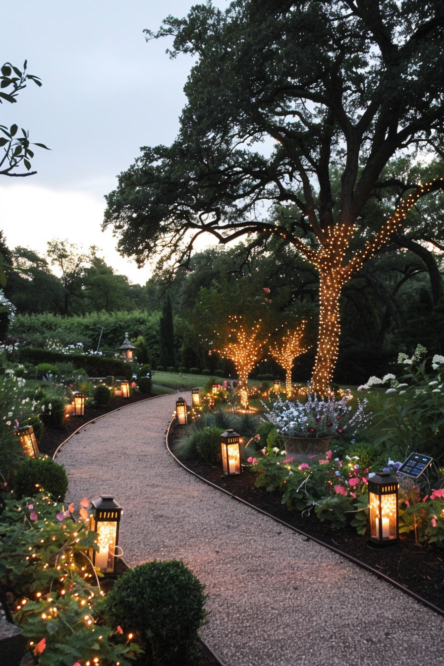 Decorative garden lighting with azaleas