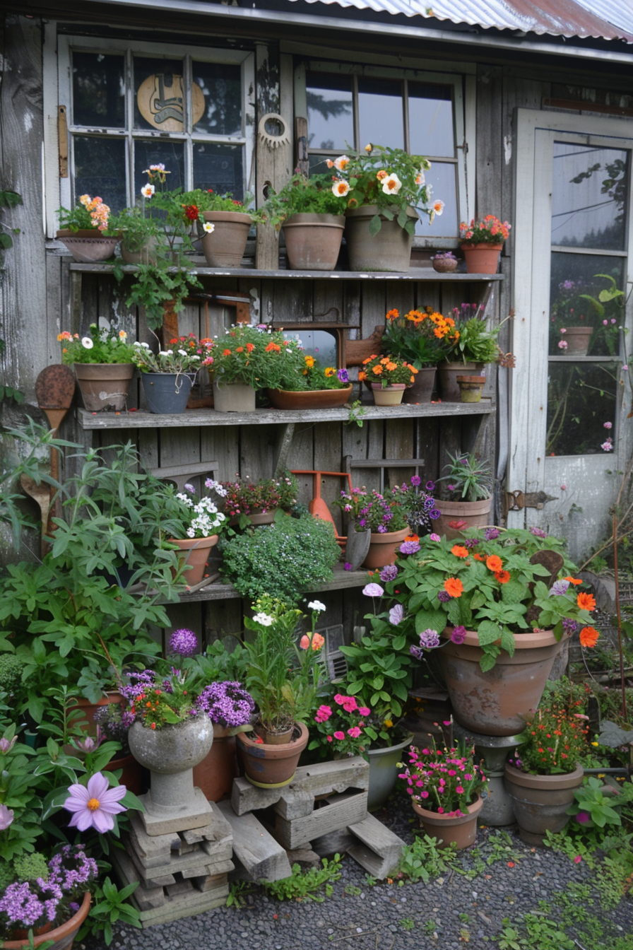 Reclaimed garden decor with moss