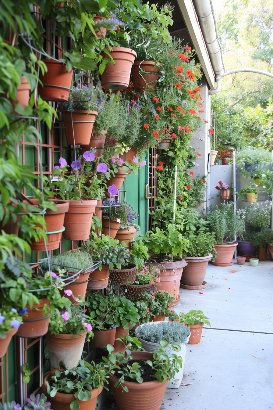 Vertical garden with ferns and orchids