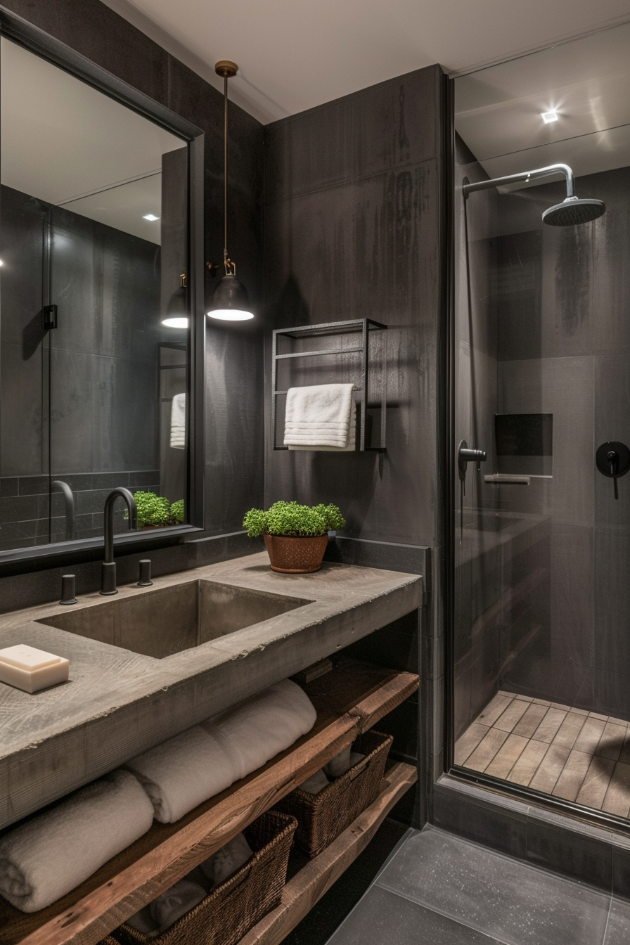 Industrial bathroom with steel and iron accents.