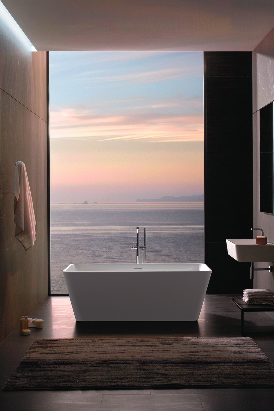 Japandi bathroom with elegant fixtures