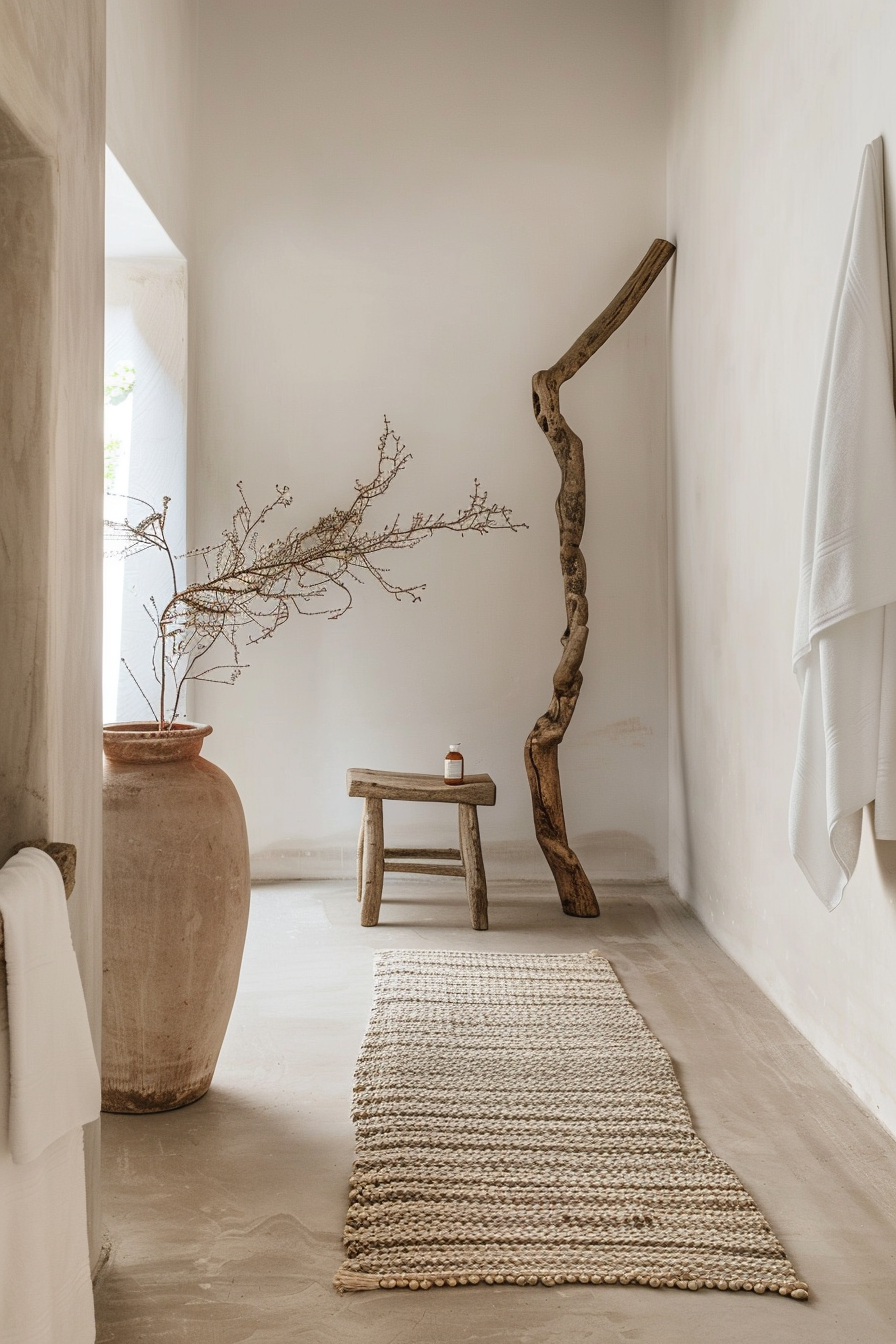 Handcrafted ceramic vase and driftwood
