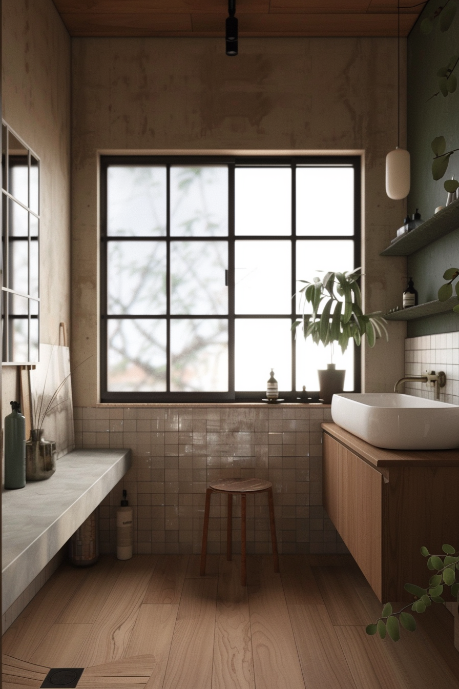 Japandi bathroom with a clever layout