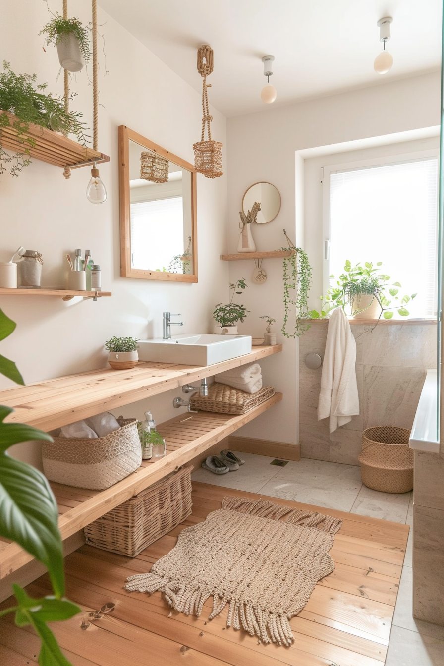 Japandi bathroom with natural materials
