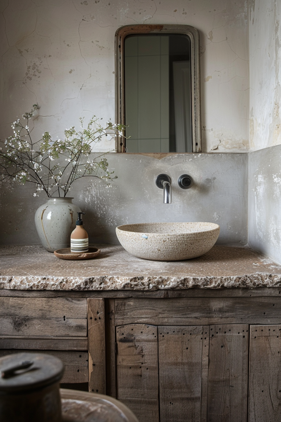 Japandi bathroom with Wabi-Sabi aesthetics