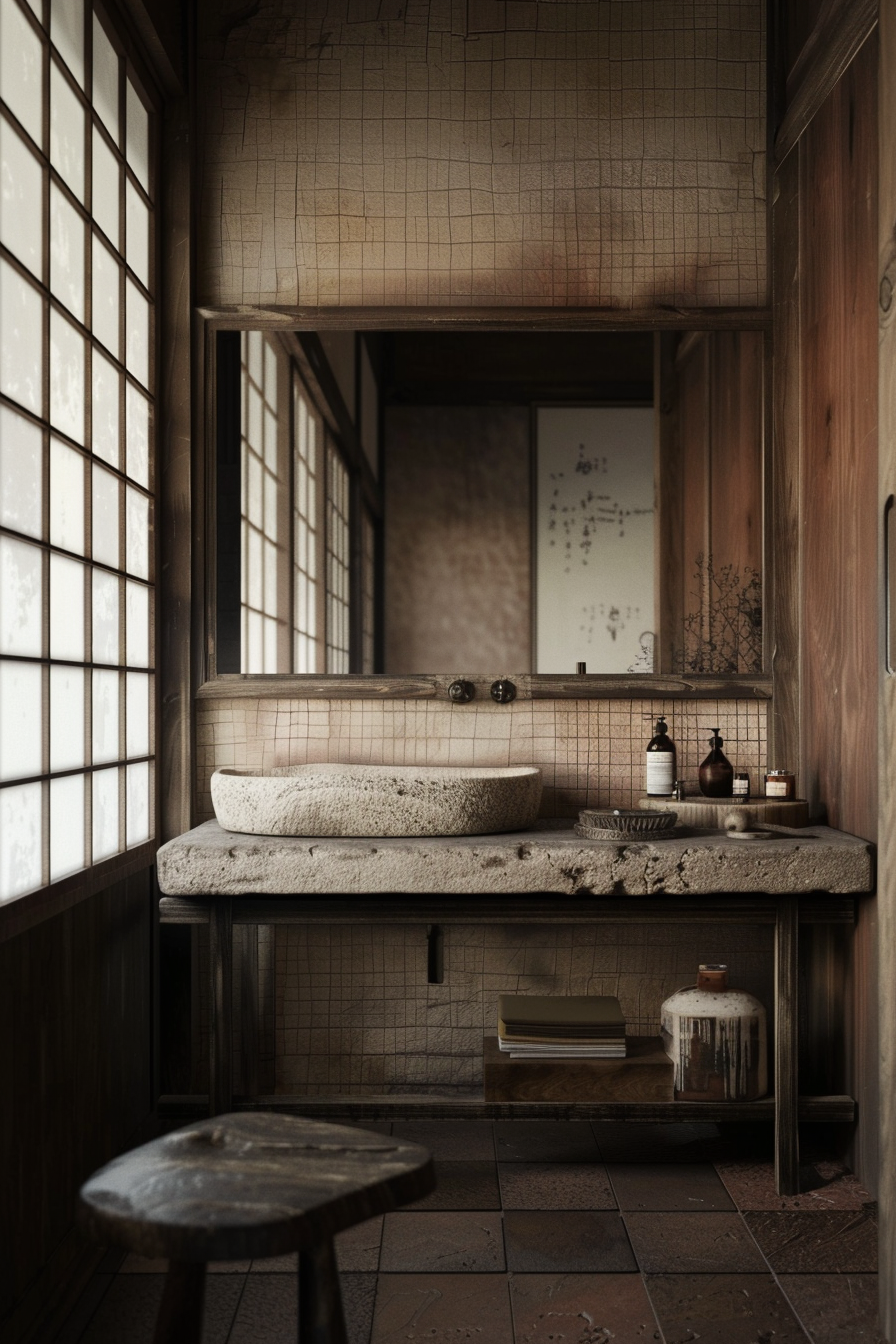 Handmade ceramic accessories and weathered wood furniture