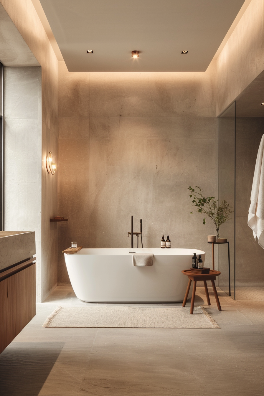 Japandi bathroom with minimalist light fixtures
