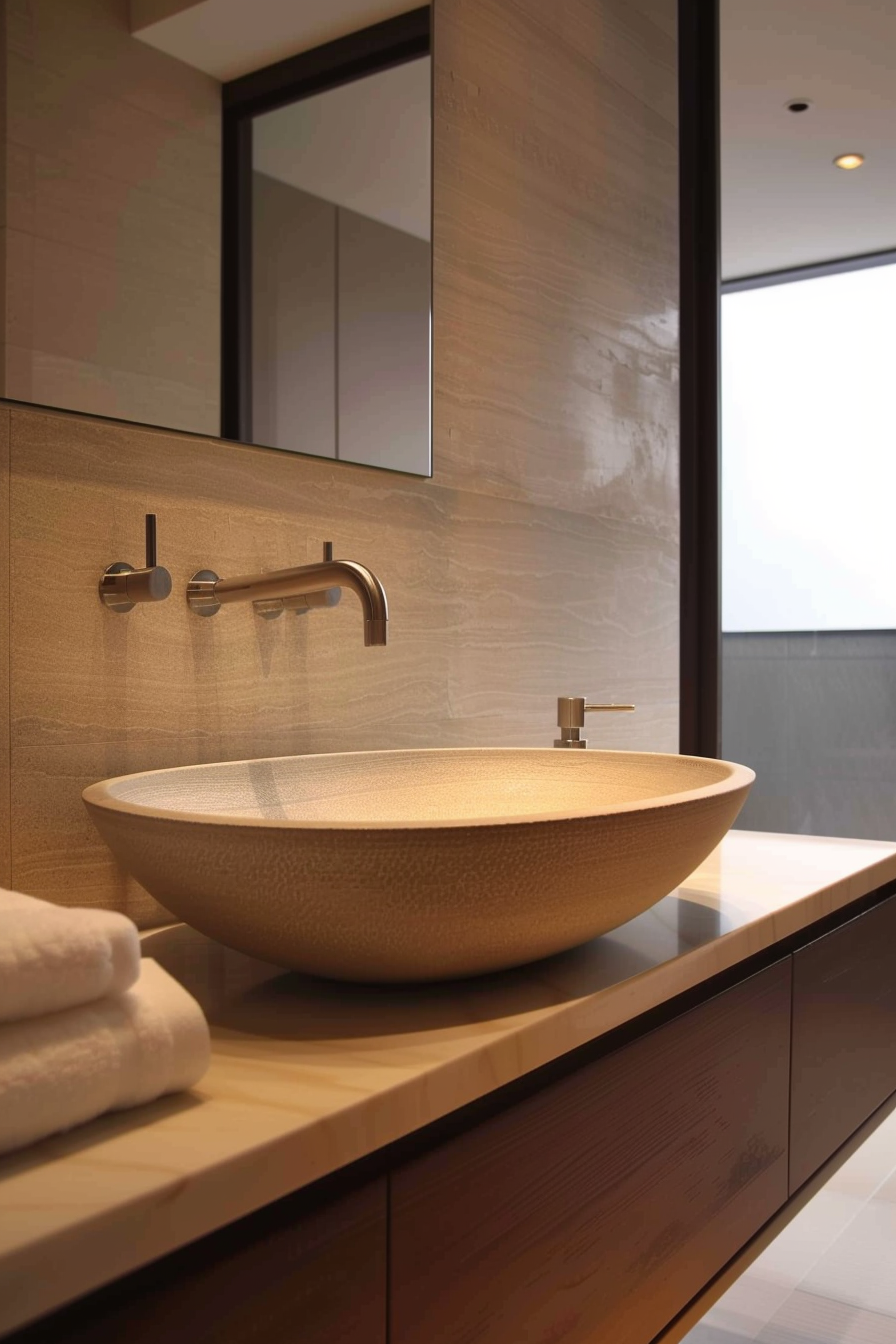 Japandi bathroom focusing on functional simplicity