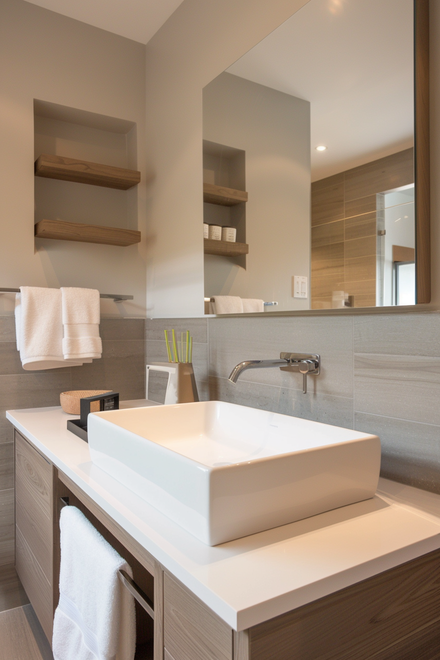 Streamlined faucets and wall-mounted sinks