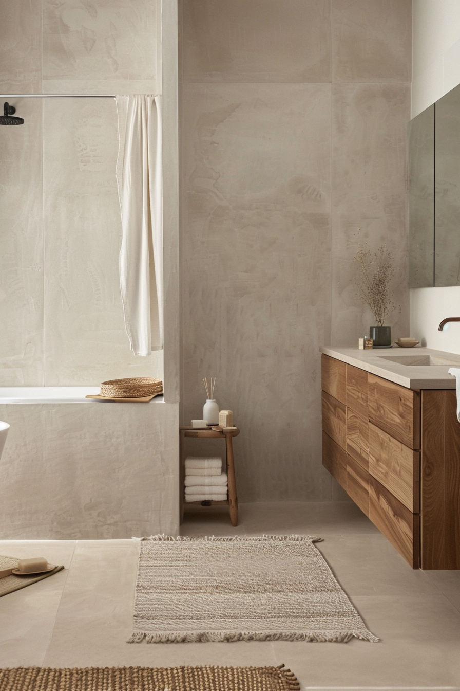 Japandi bathroom enhanced with subtle textures