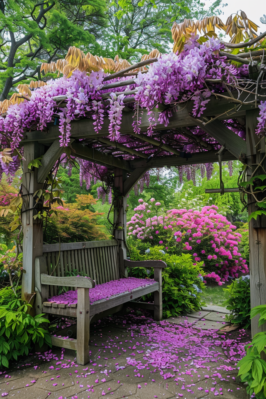Arbor with wisteria and plum blossoms