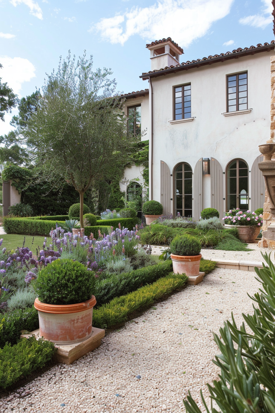 Layers of bushes with tall oleander and shorter lavender
