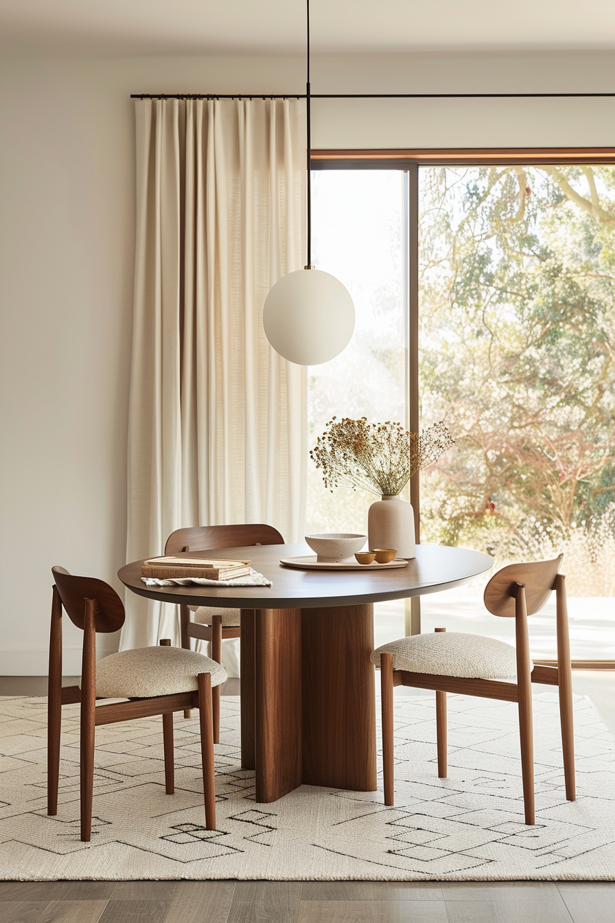 Dining room with clean lines and organic forms