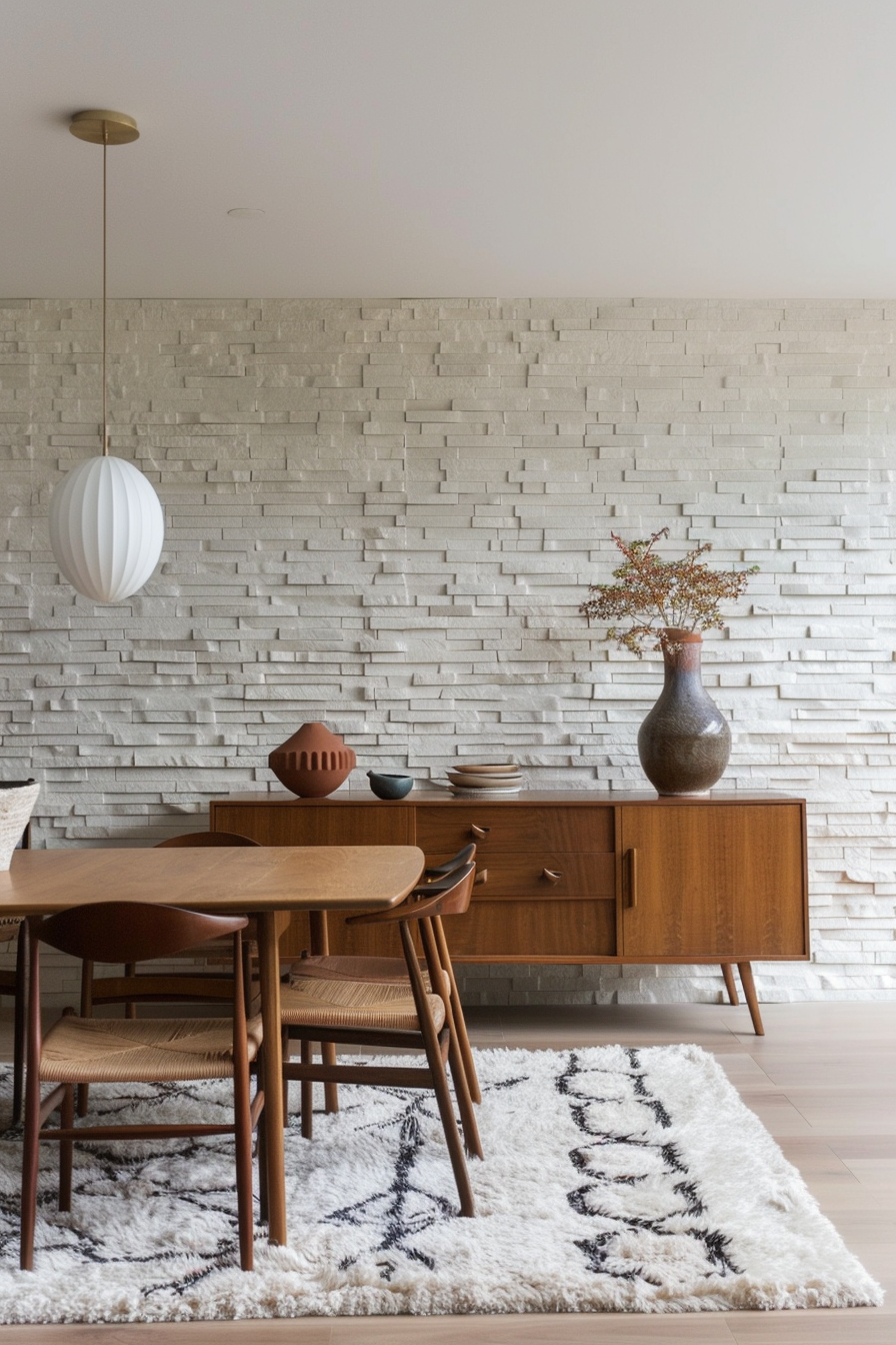 Dining room with mixed textures