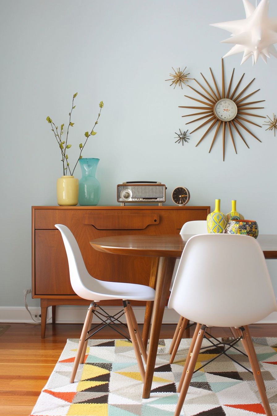 Dining room with mid-century modern decor pieces